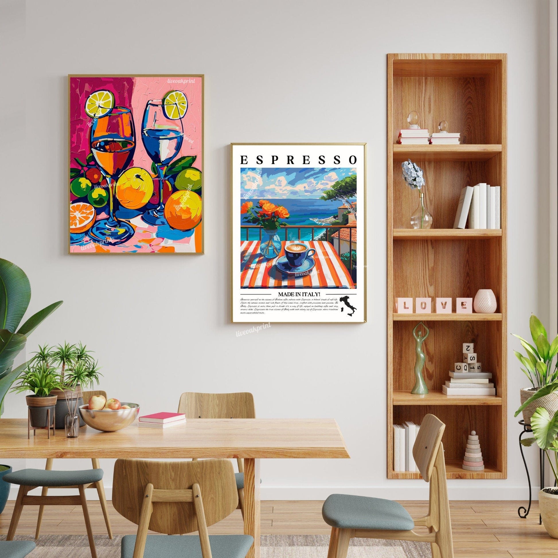 Wine Spritzers Print - Colorful Wine and Fruit Print - Maximalist Wall Art - Pink Wall Art - Wine Art Print - Classy Cocktail Print LiveOakPrint