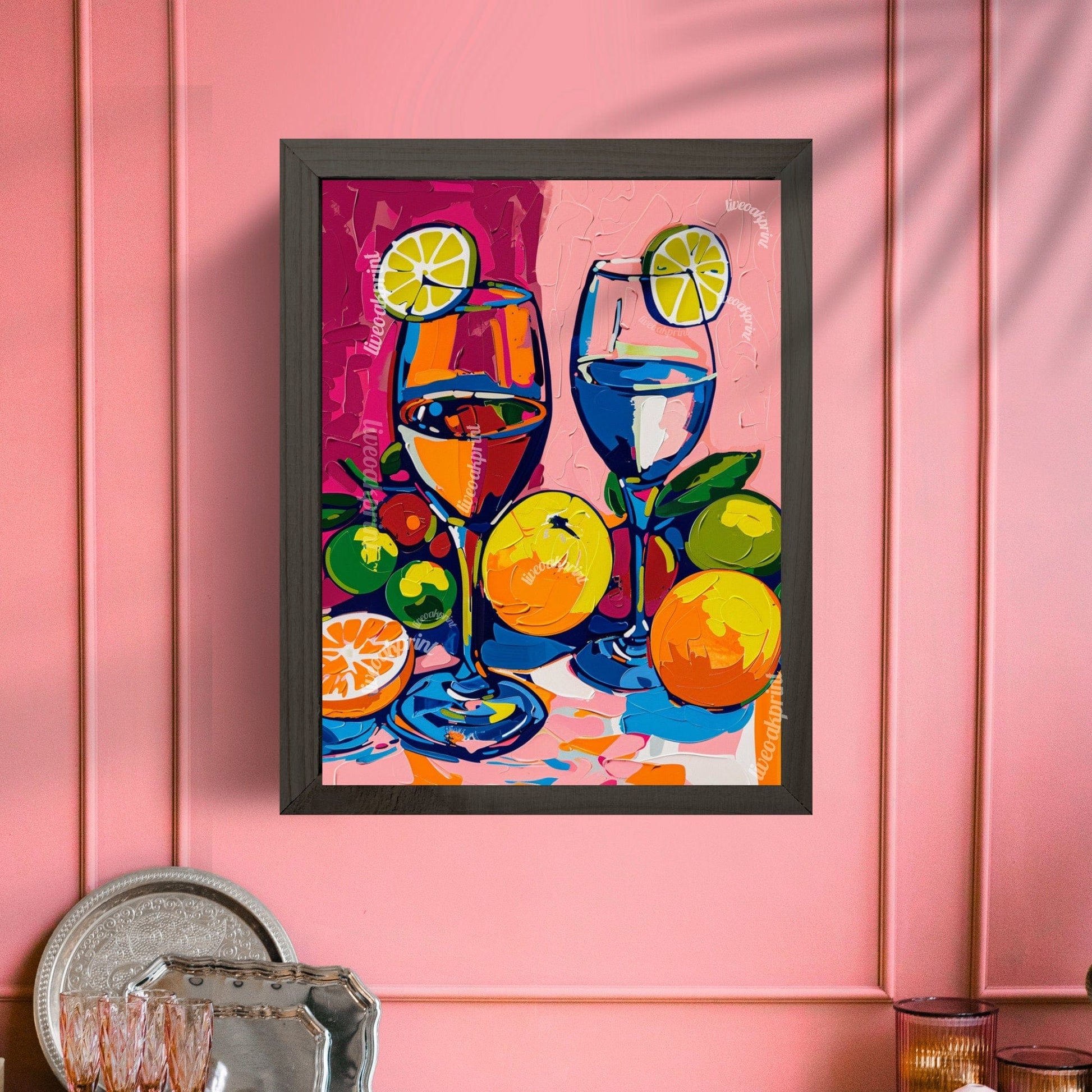 Wine Spritzers Print - Colorful Wine and Fruit Print - Maximalist Wall Art - Pink Wall Art - Wine Art Print - Classy Cocktail Print LiveOakPrint