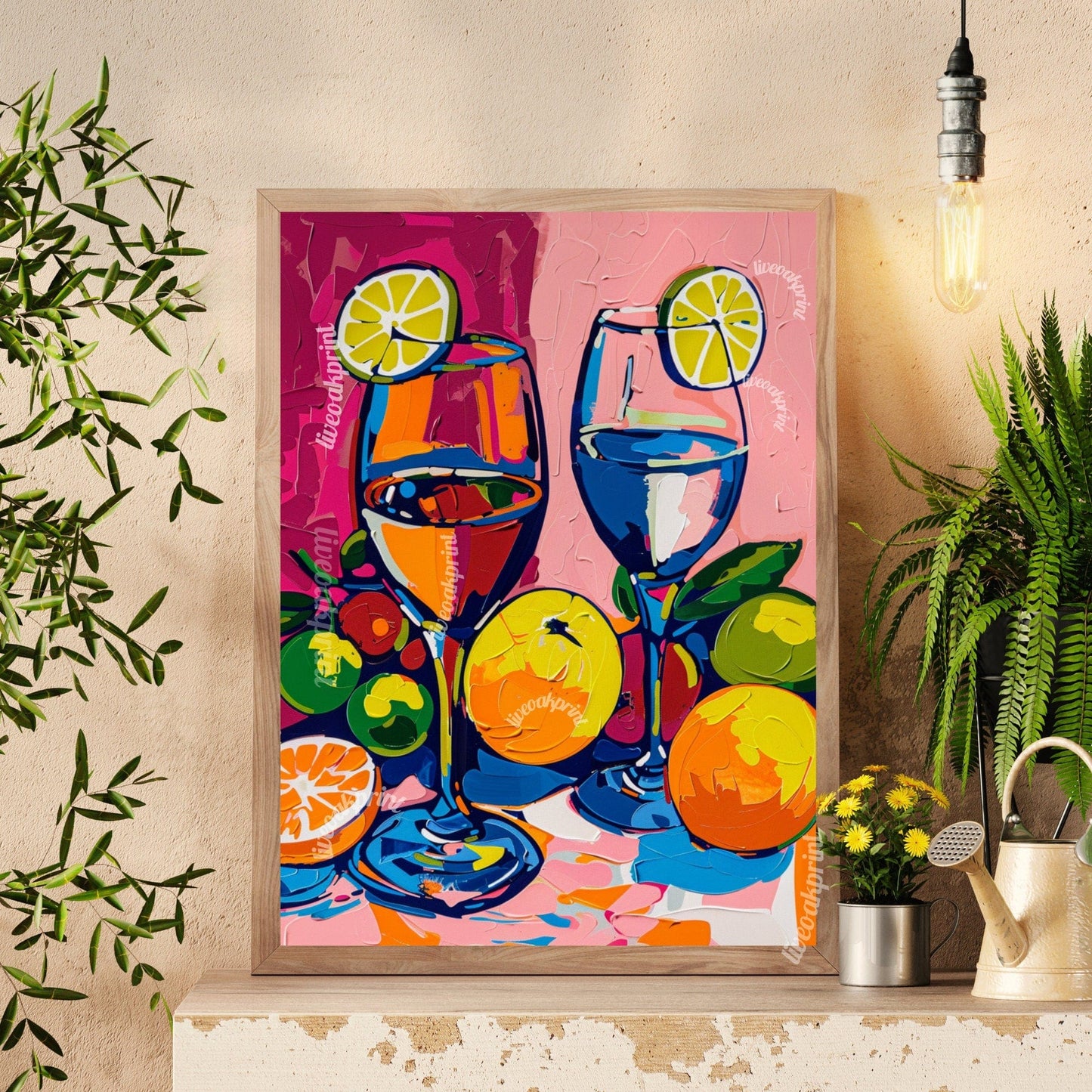 Wine Spritzers Print - Colorful Wine and Fruit Print - Maximalist Wall Art - Pink Wall Art - Wine Art Print - Classy Cocktail Print LiveOakPrint