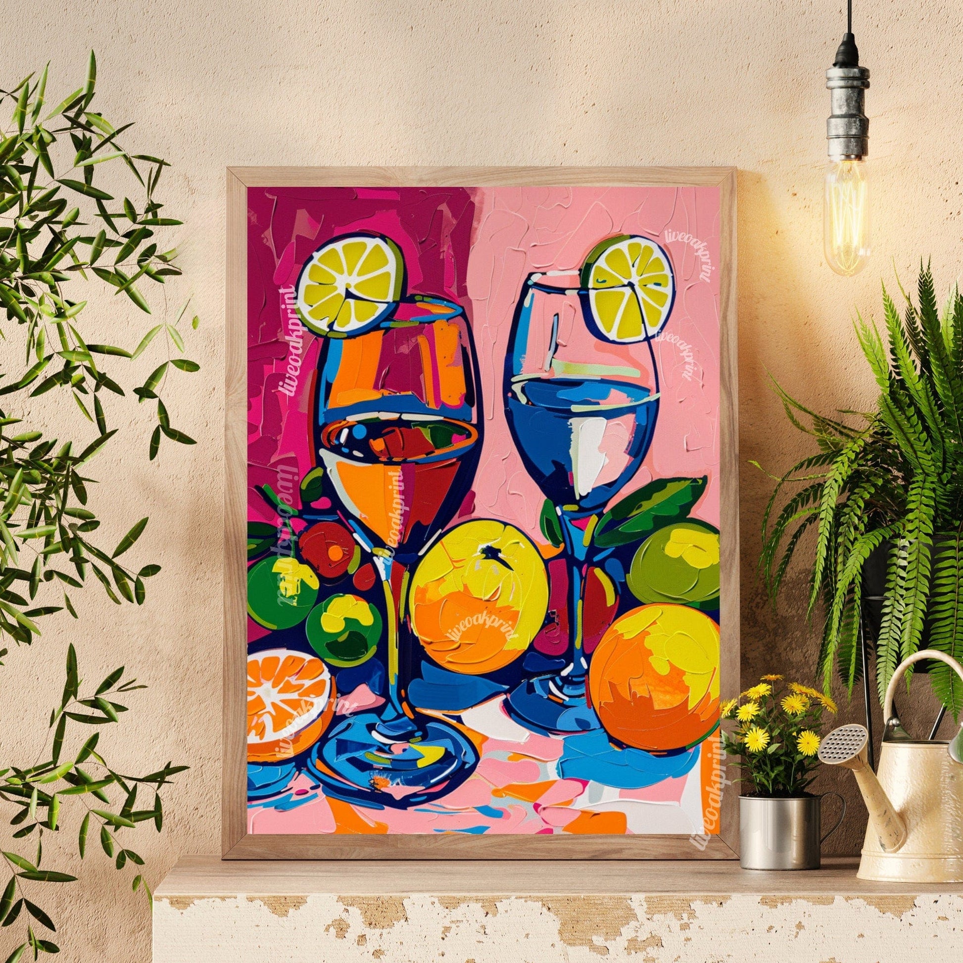 Wine Spritzers Print - Colorful Wine and Fruit Print - Maximalist Wall Art - Pink Wall Art - Wine Art Print - Classy Cocktail Print LiveOakPrint