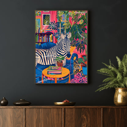 Zebra Lounging on a Luxury Sofa - Maximalist Wall Art - Zebra Print - Zebra Wall Art - Jungle Wall Decor - Zebra Living Room LiveOakPrint