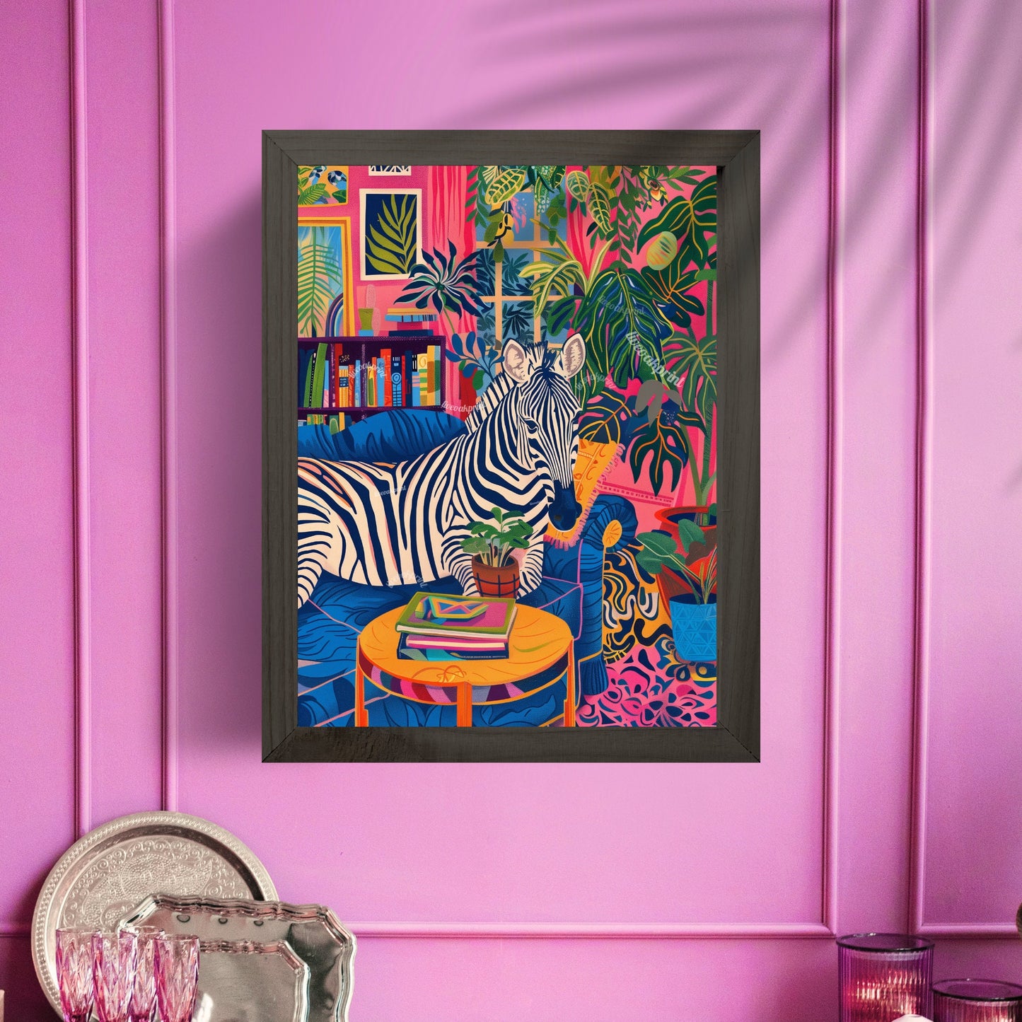 Zebra Lounging on a Luxury Sofa - Maximalist Wall Art - Zebra Print - Zebra Wall Art - Jungle Wall Decor - Zebra Living Room LiveOakPrint