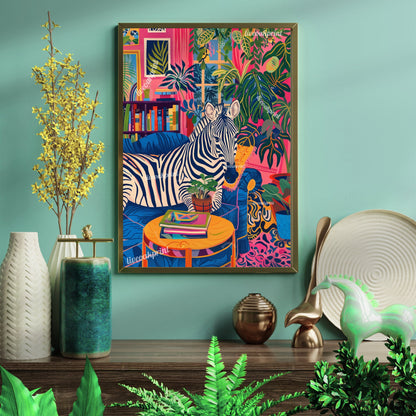 Zebra Lounging on a Luxury Sofa - Maximalist Wall Art - Zebra Print - Zebra Wall Art - Jungle Wall Decor - Zebra Living Room LiveOakPrint