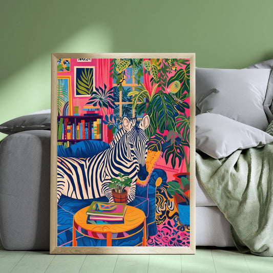 Zebra Lounging on a Luxury Sofa - Maximalist Wall Art - Zebra Print - Zebra Wall Art - Jungle Wall Decor - Zebra Living Room LiveOakPrint