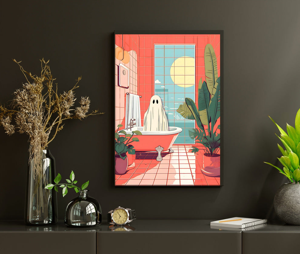 Oscar The Ghost Takes A Bath in a Luxurious Pink Bathroom