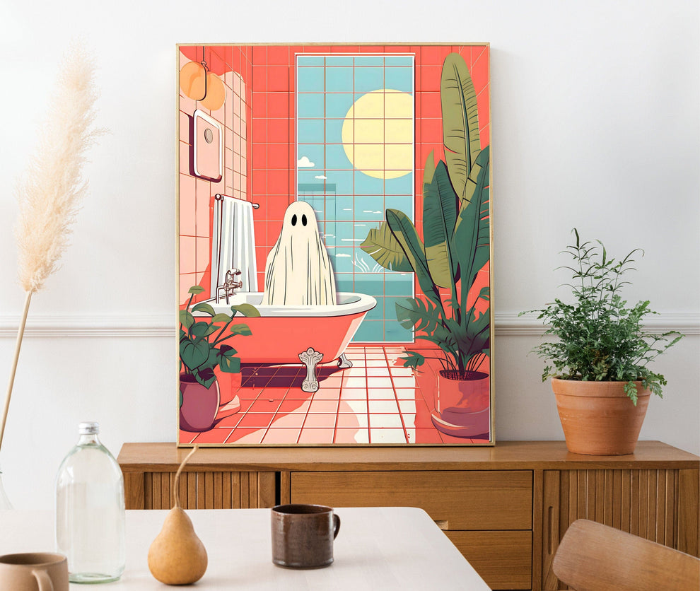 Oscar The Ghost Takes A Bath in a Luxurious Pink Bathroom