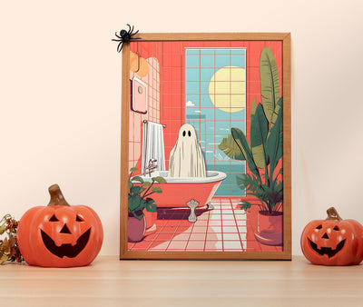 Oscar The Ghost Takes A Bath in a Luxurious Pink Bathroom