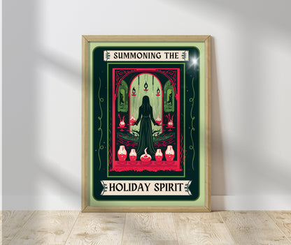 Summoning the Holiday Spirit - Christmas Tarot Print - Scary Christmas - Spooky Christmas - Gothic Christmas - Funny Christmas