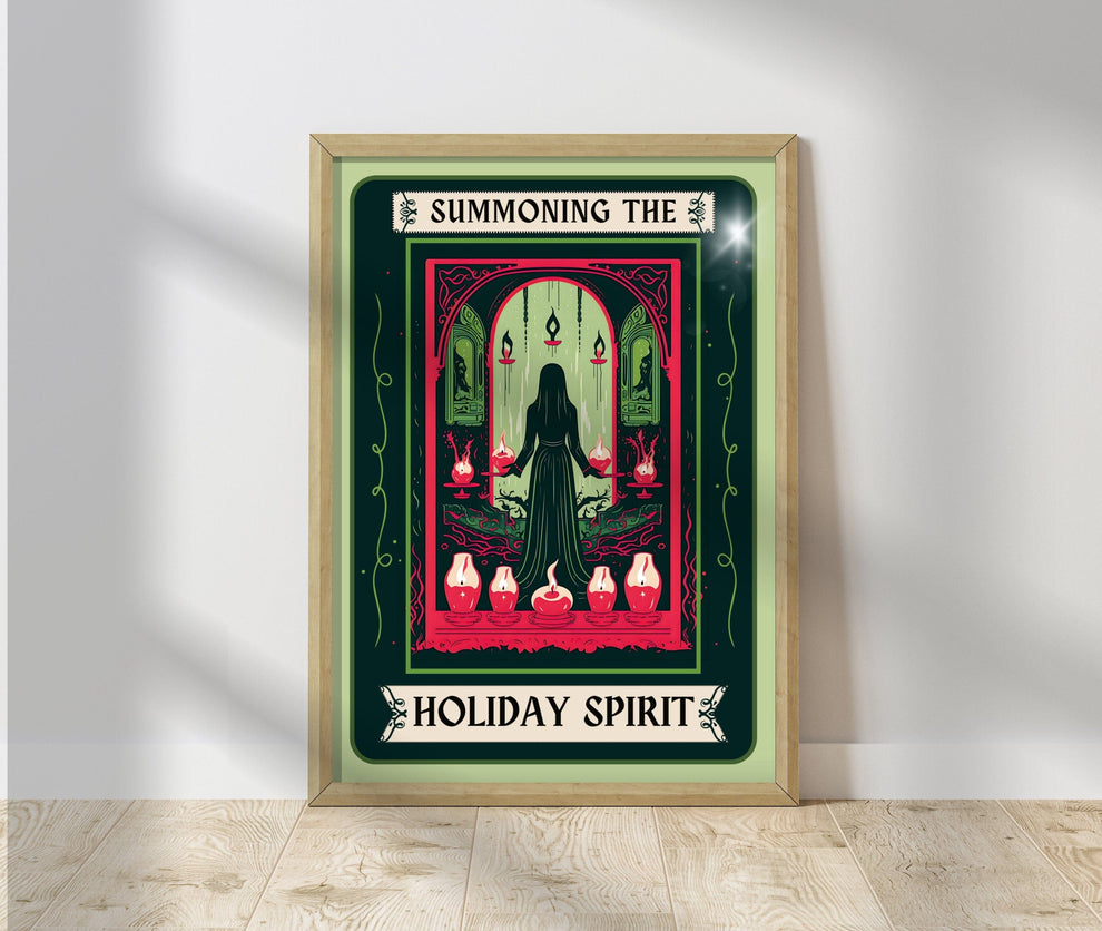 Summoning the Holiday Spirit - Christmas Tarot Print - Scary Christmas - Spooky Christmas - Gothic Christmas - Funny Christmas
