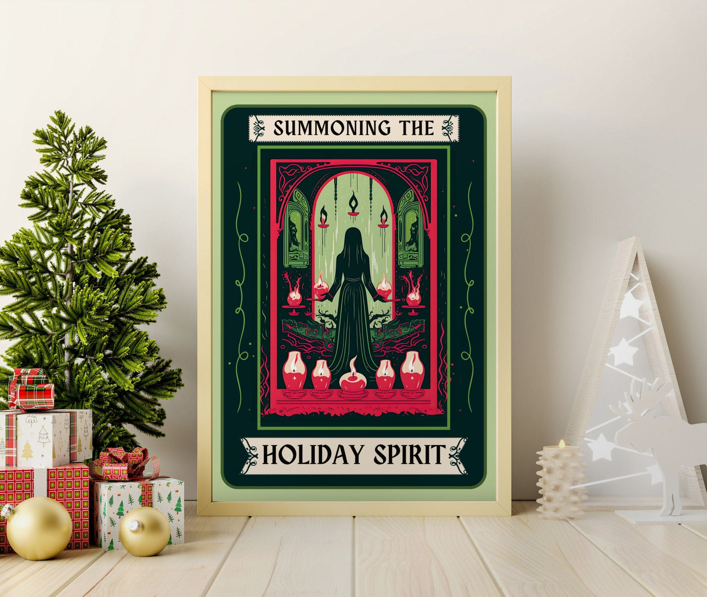 Summoning the Holiday Spirit - Christmas Tarot Print - Scary Christmas - Spooky Christmas - Gothic Christmas - Funny Christmas