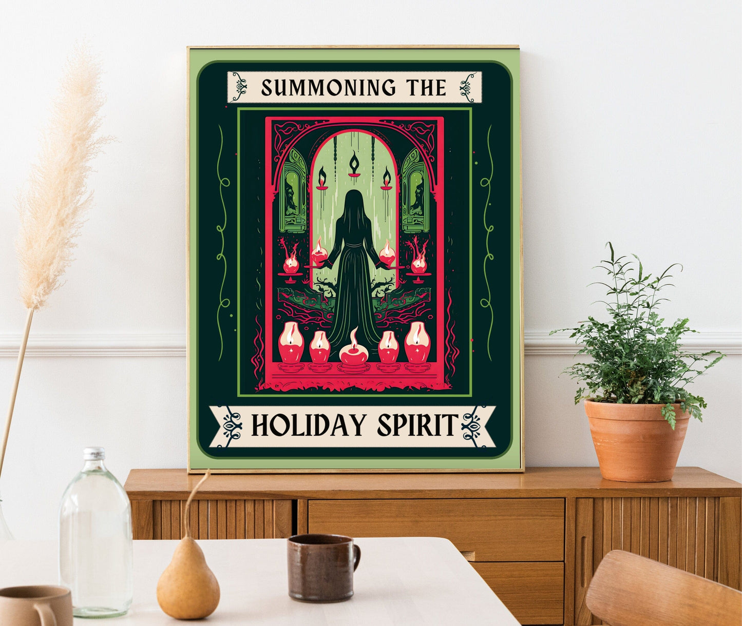 Summoning the Holiday Spirit - Christmas Tarot Print - Scary Christmas - Spooky Christmas - Gothic Christmas - Funny Christmas