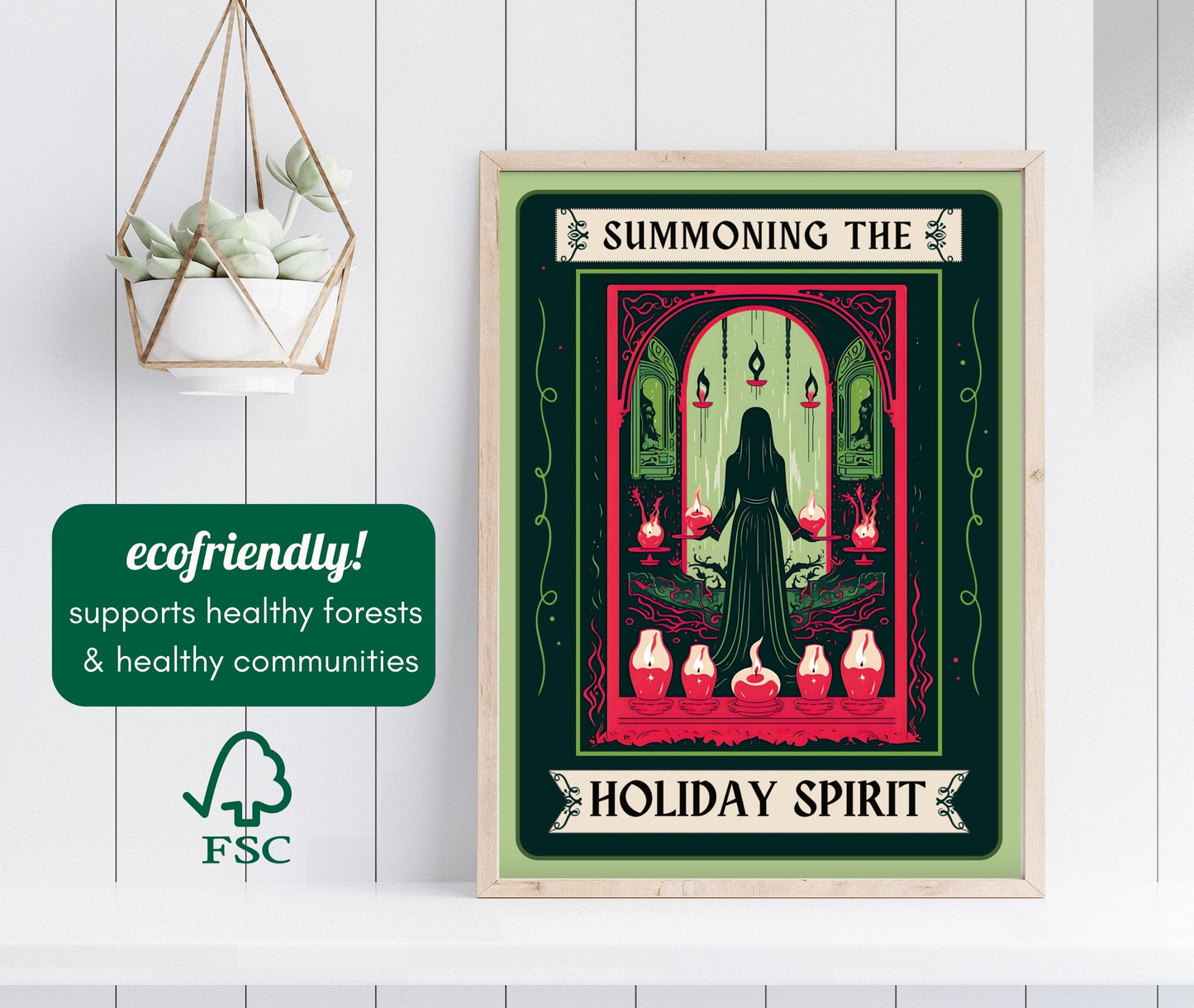 Summoning the Holiday Spirit - Christmas Tarot Print - Scary Christmas - Spooky Christmas - Gothic Christmas - Funny Christmas