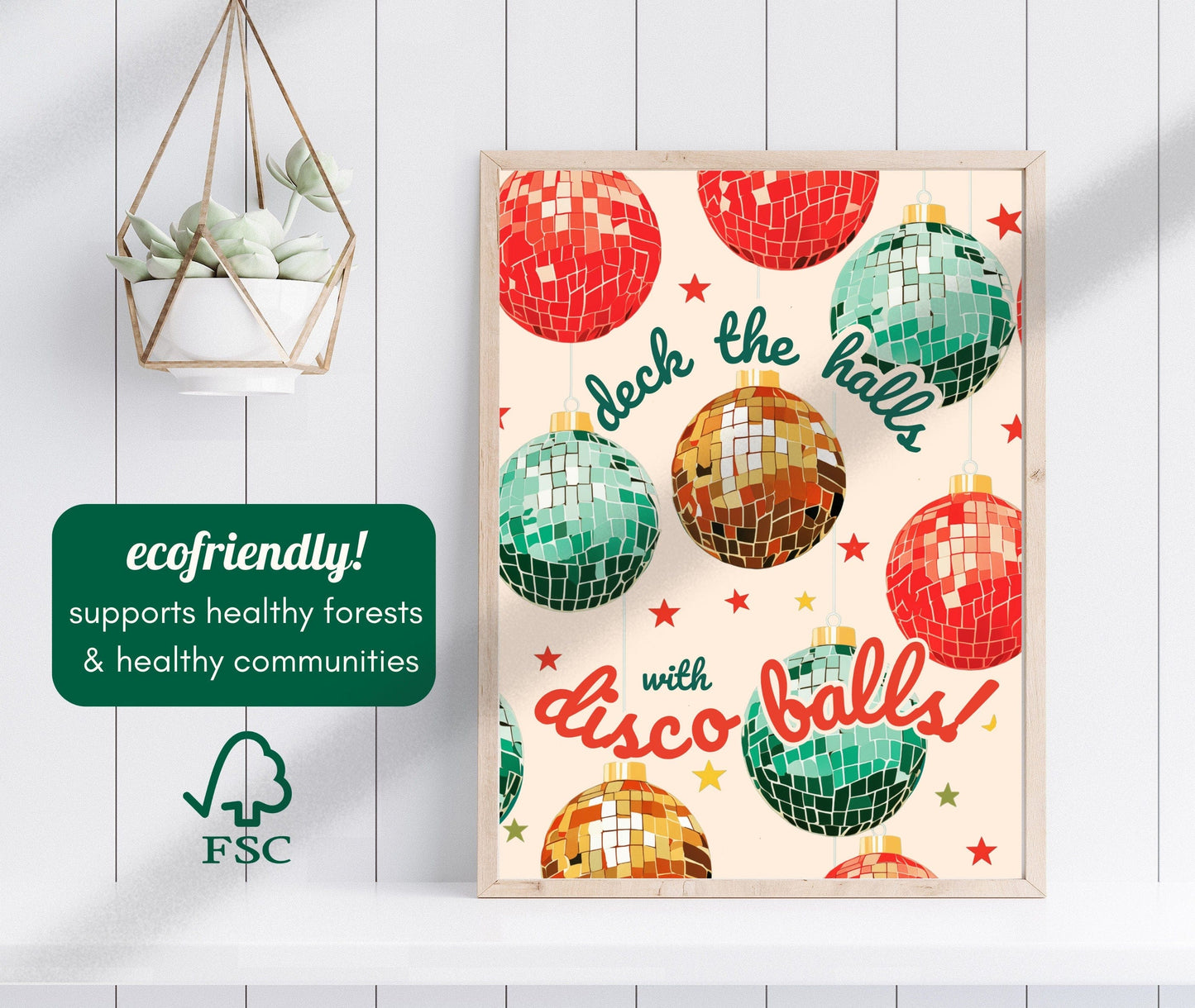 Deck The Halls With Disco Balls - Disco Christmas Print - Disco Christmas Decor - Disco Print - Disco Home Decor