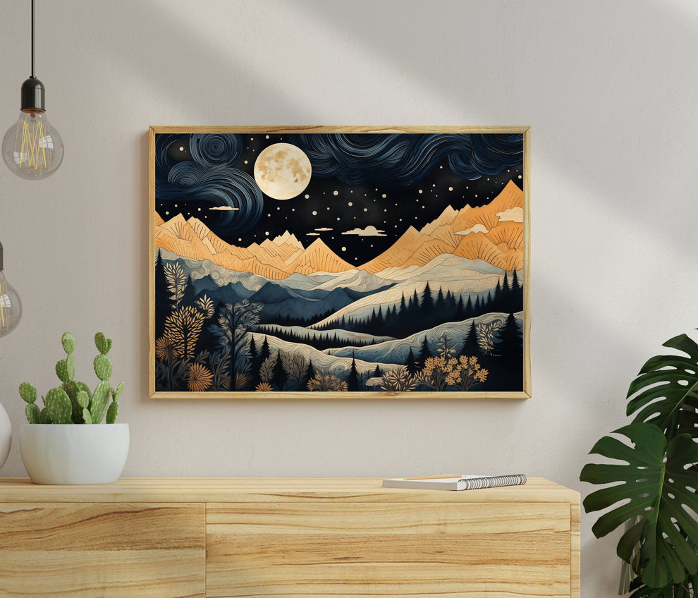 January Moon - Moon Wall Art - Winter Mountain Art - Nature Wall Art - Neutral Wall Art - Boho Home Decor - Mountains Wall Art - Moon Phases