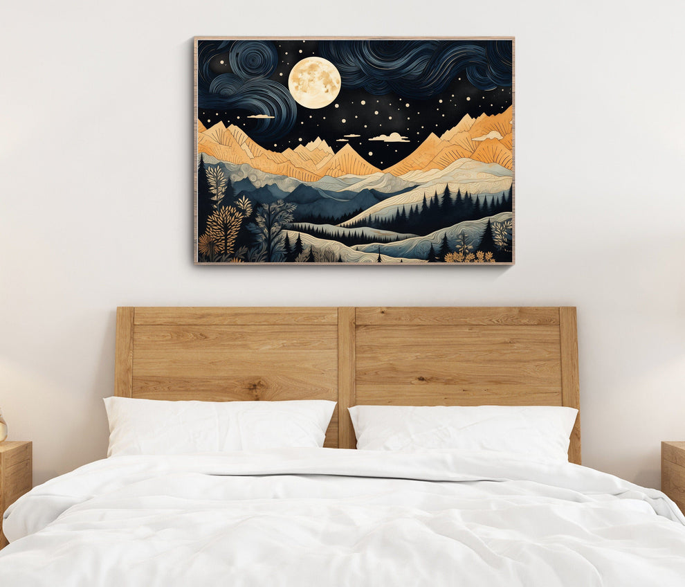 January Moon - Moon Wall Art - Winter Mountain Art - Nature Wall Art - Neutral Wall Art - Boho Home Decor - Mountains Wall Art - Moon Phases