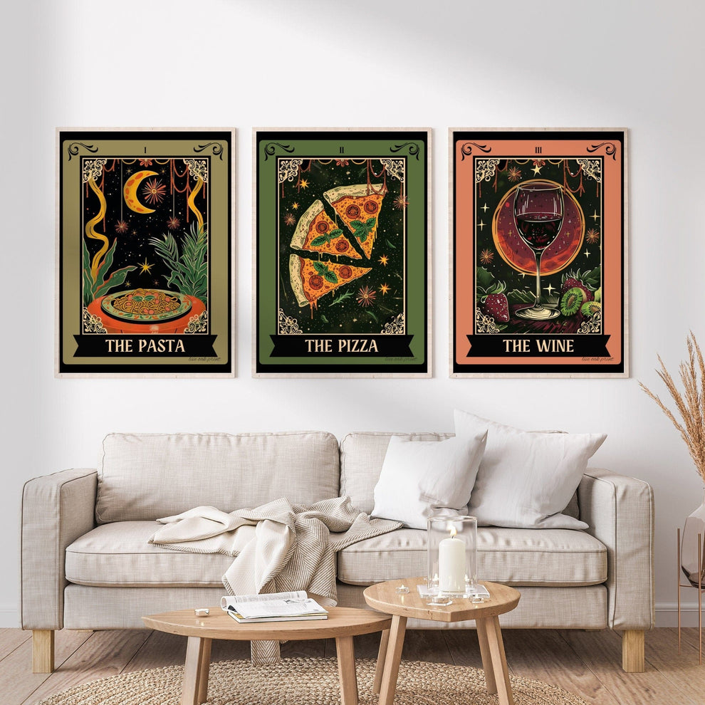 The Pizza / The Pasta / The Wine Set of 3 Kitchen Prints