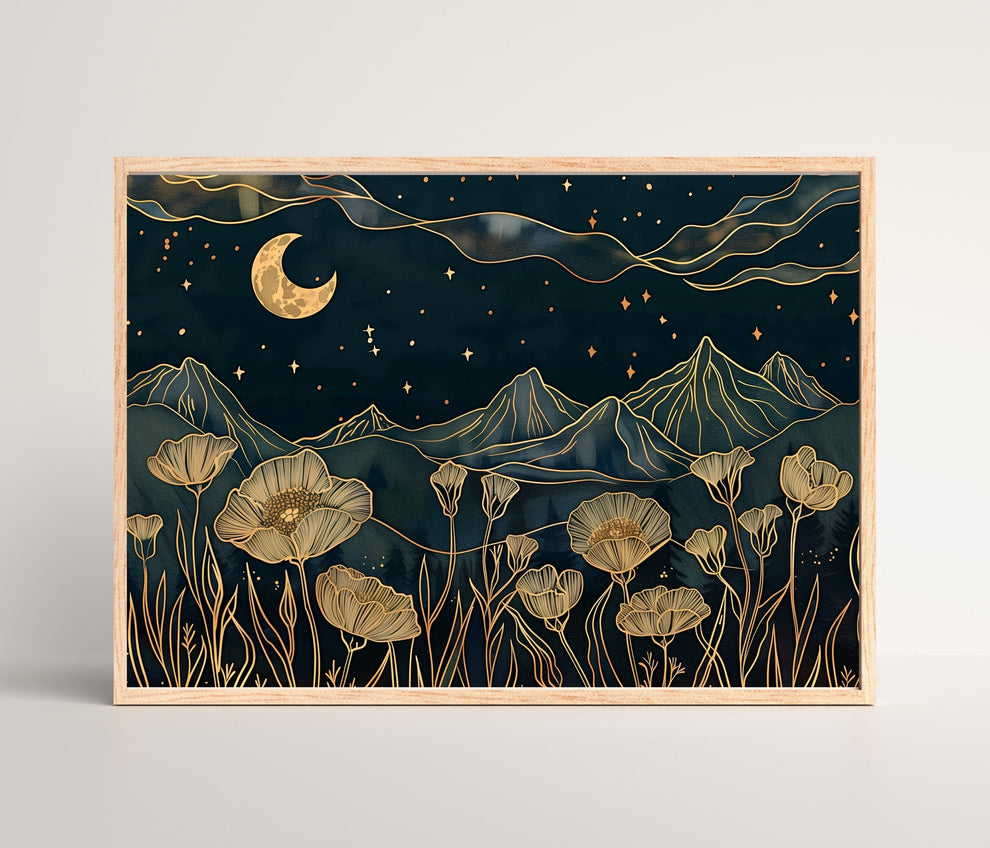 Navy Blue Moon and Poppies