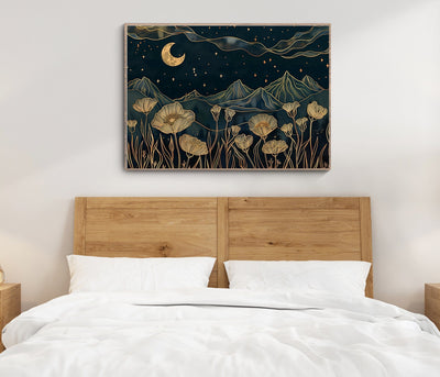 Navy Blue Moon and Poppies