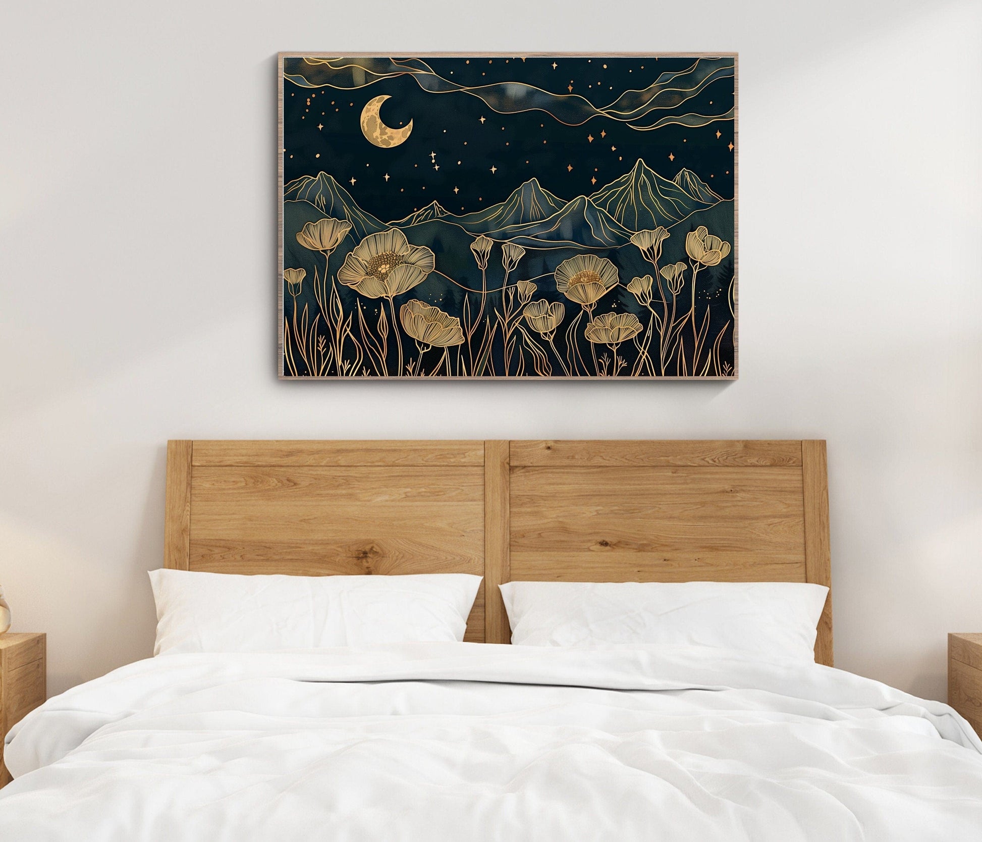Navy Blue Moon and Poppies