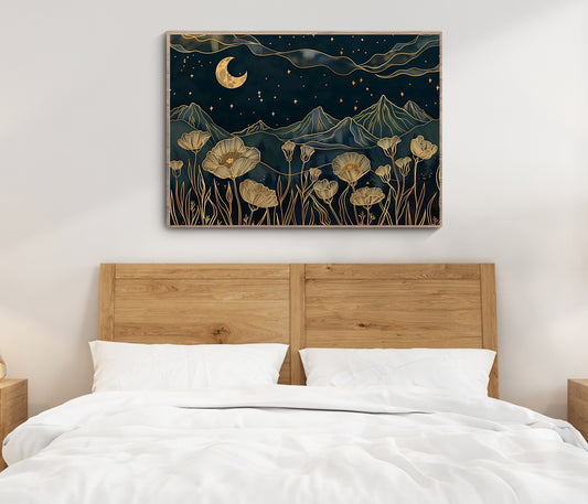 Navy Blue Moon and Poppies