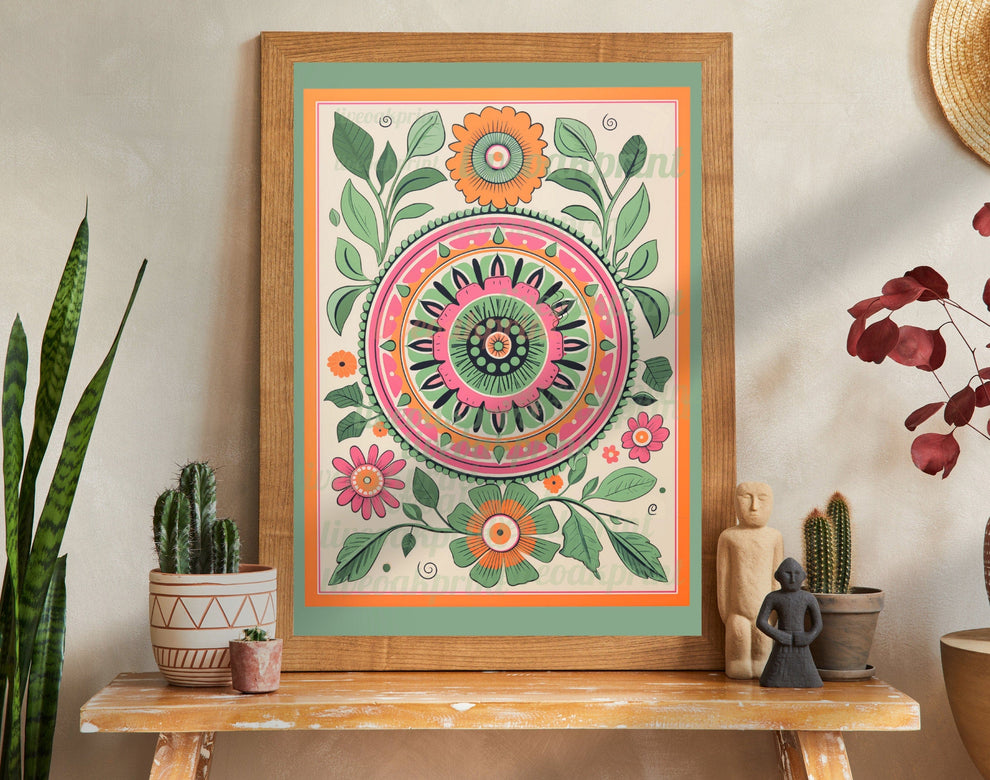 Sage Green Mandala Flower Print