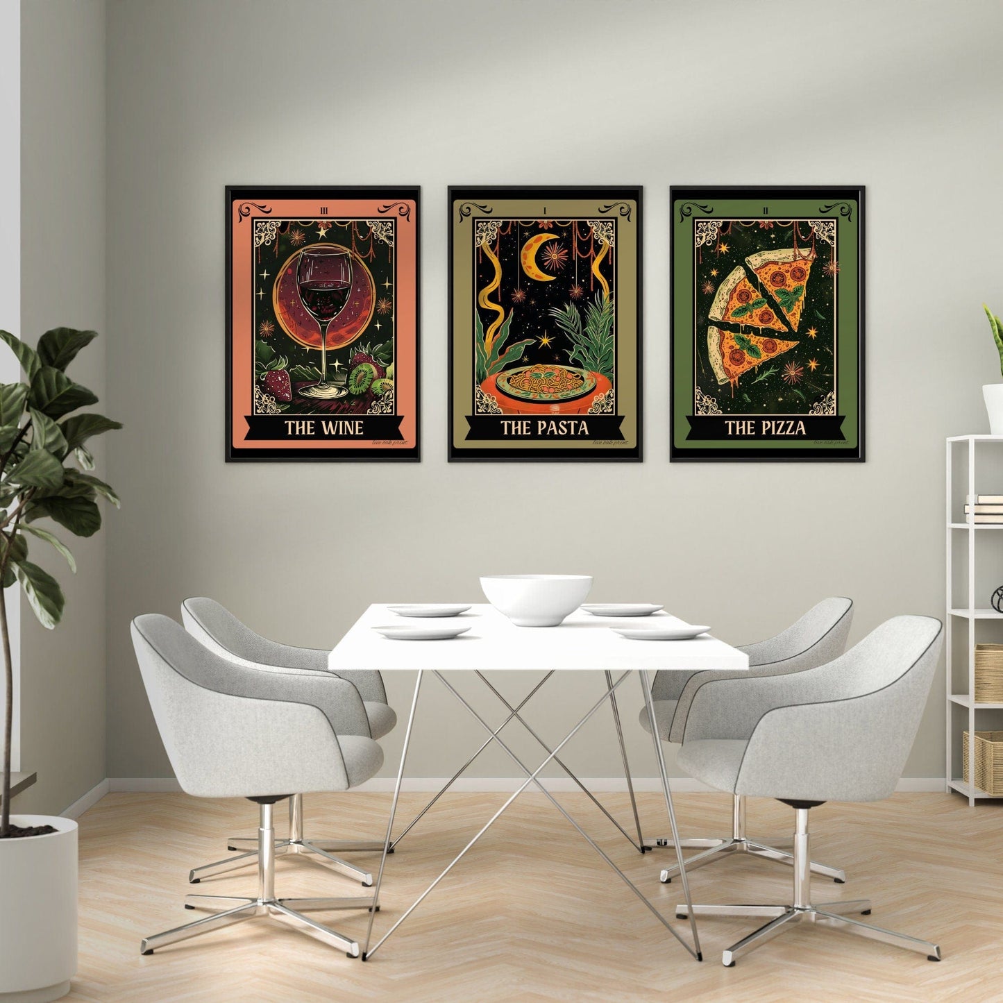 The Pizza / The Pasta / The Wine Set of 3 Kitchen Prints