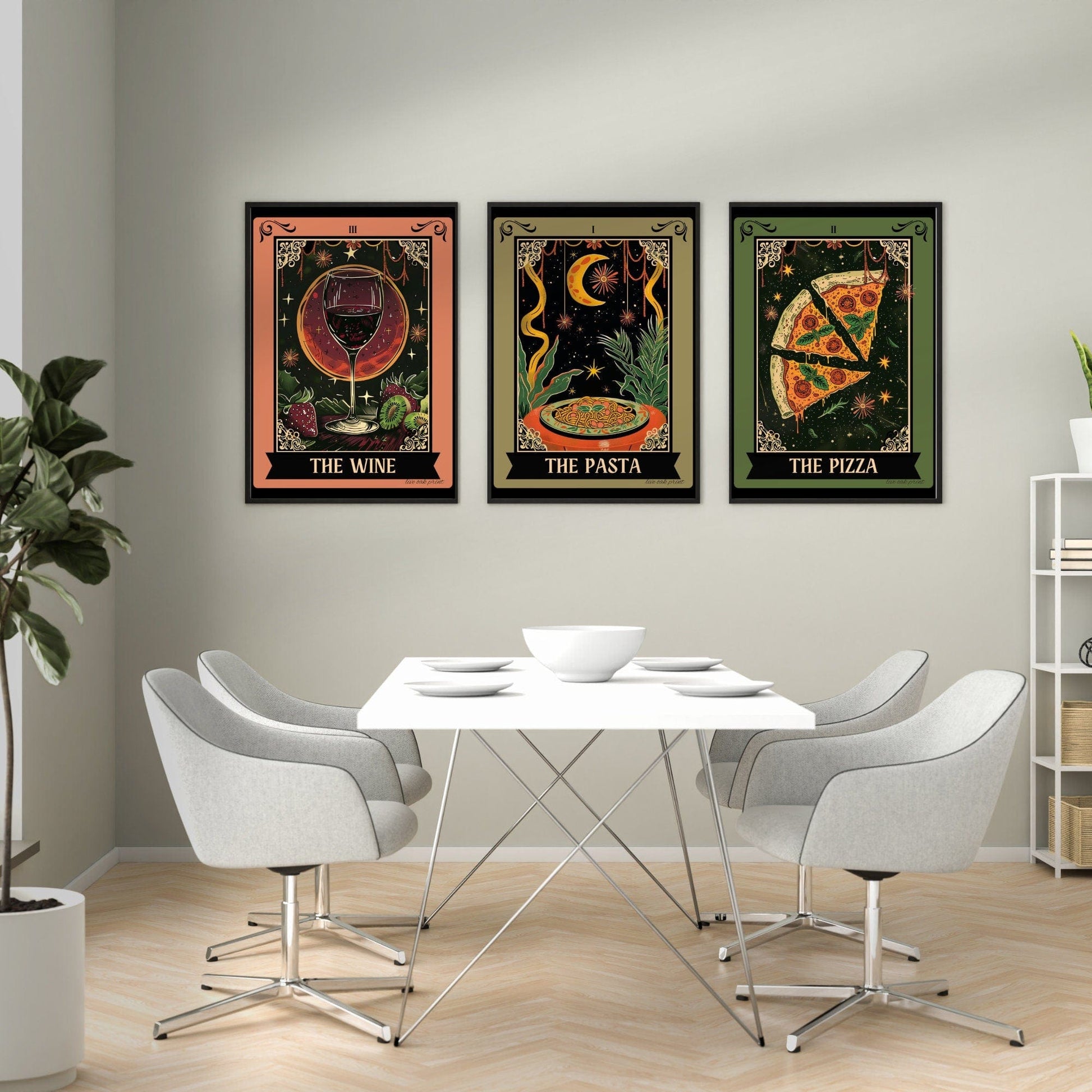The Pizza / The Pasta / The Wine Set of 3 Kitchen Prints