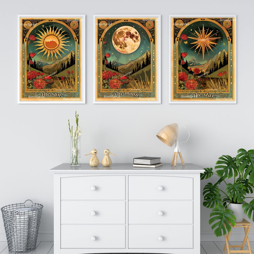 The Sun / The Moon / The Star - Sun Moon and Star Three Print Set - Tarot Card Prints