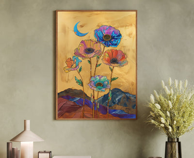 Magical Moon and Flowers Print