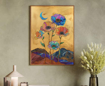 Magical Moon and Flowers Print