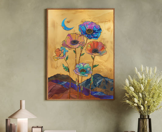 Magical Moon and Flowers Print