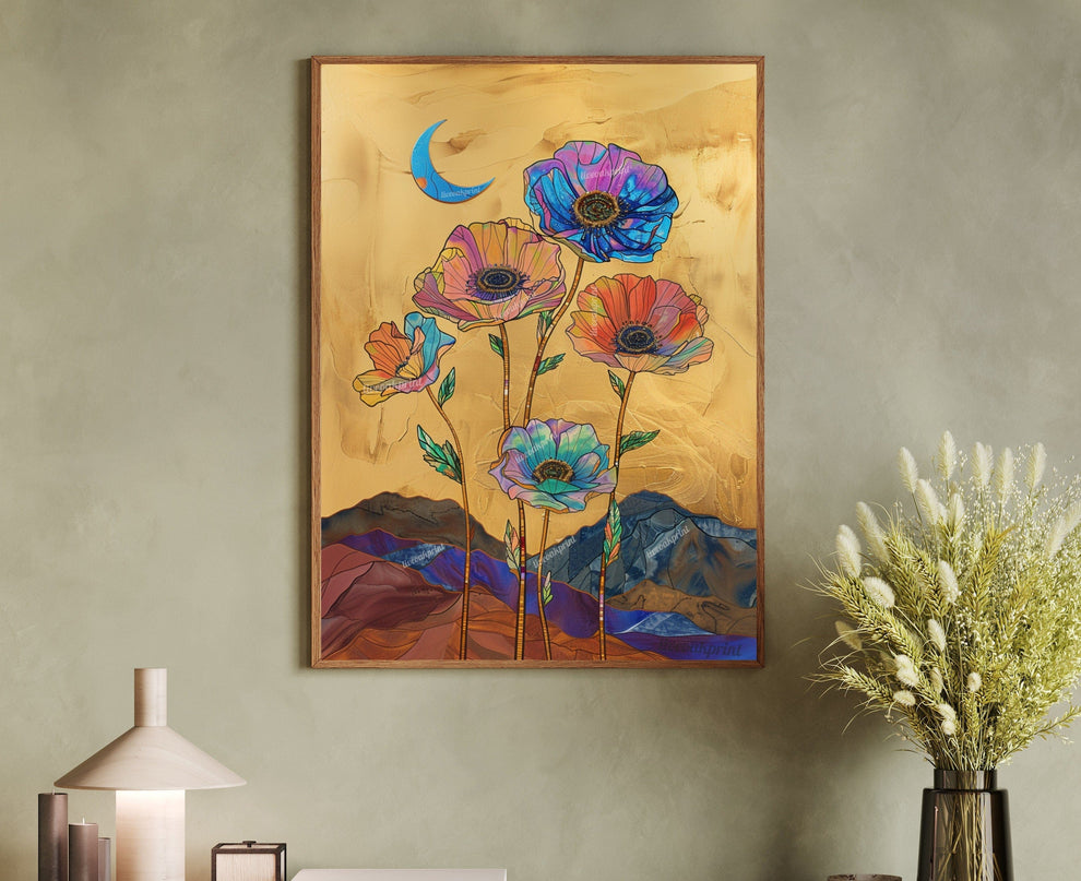 Magical Moon and Flowers Print