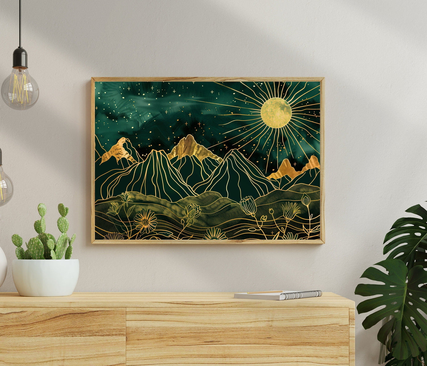Green and Gold Shining Sun Print