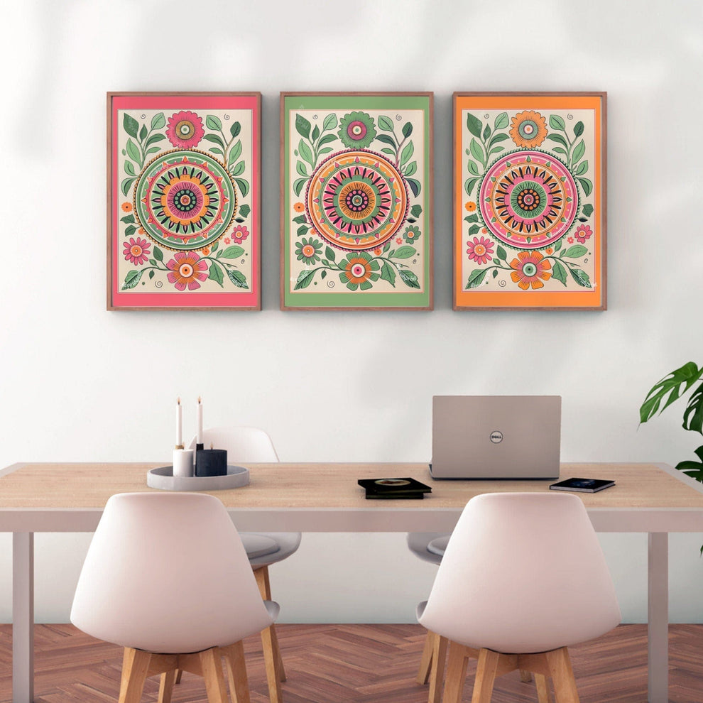 Set of Three Floral Mandala Prints