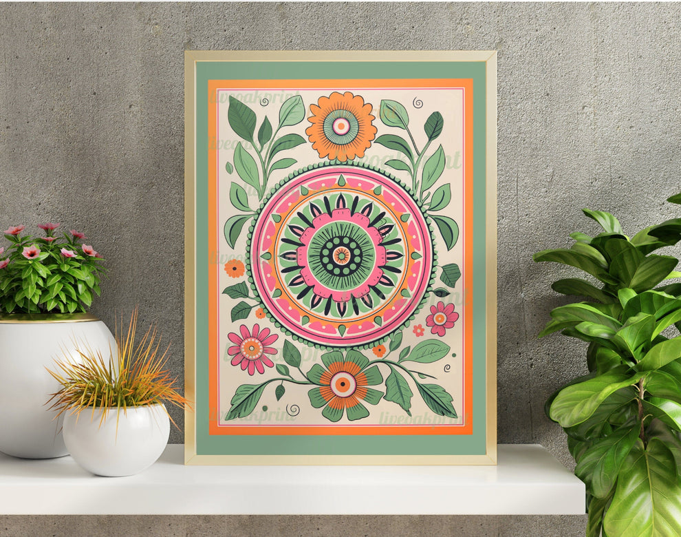 Sage Green Mandala Flower Print