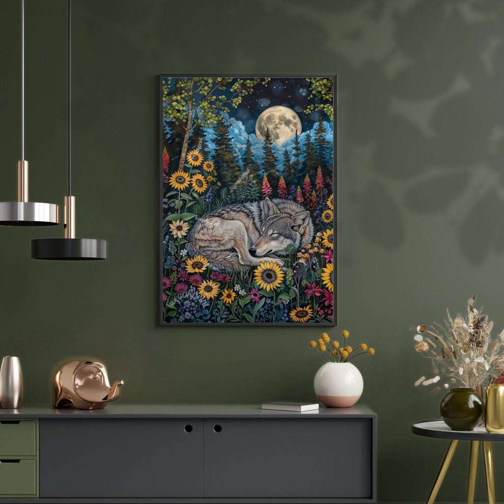 Sleepy Wolf In A Woodland Forest