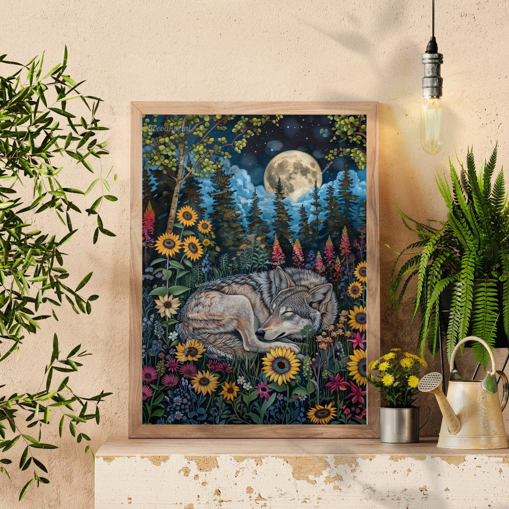 Sleepy Wolf In A Woodland Forest