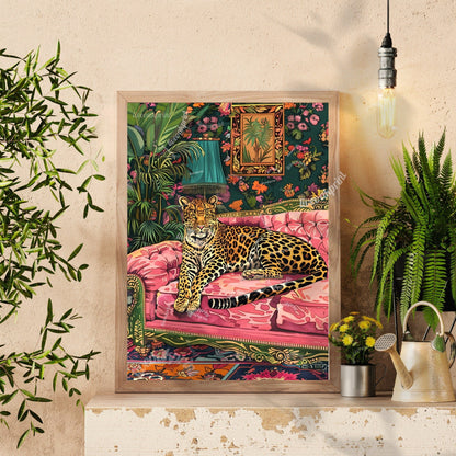 Leopard Lounging on a Luxury Sofa
