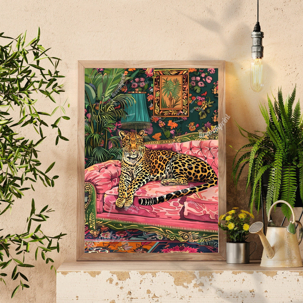 Leopard Lounging on a Luxury Sofa