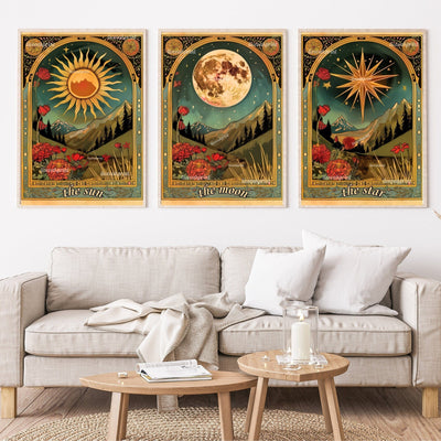 The Sun / The Moon / The Star - Sun Moon and Star Three Print Set - Tarot Card Prints