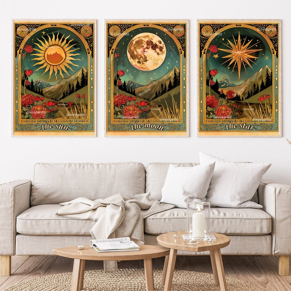 The Sun / The Moon / The Star - Sun Moon and Star Three Print Set - Tarot Card Prints