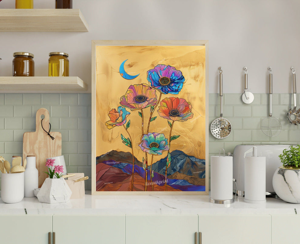 Magical Moon and Flowers Print