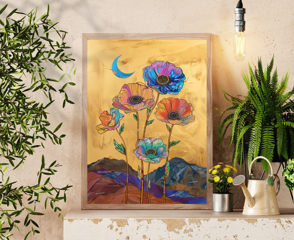 Magical Moon and Flowers Print