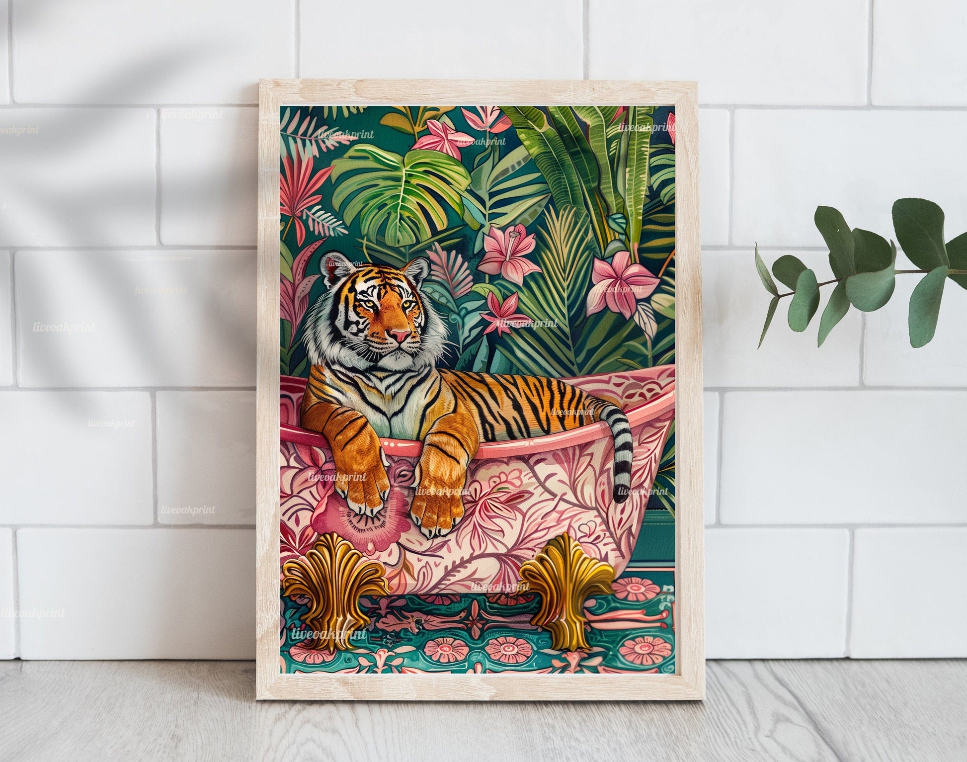 Tiger In A Bathtub In A Luxury Bathroom - Tiger Bathroom Wall Art