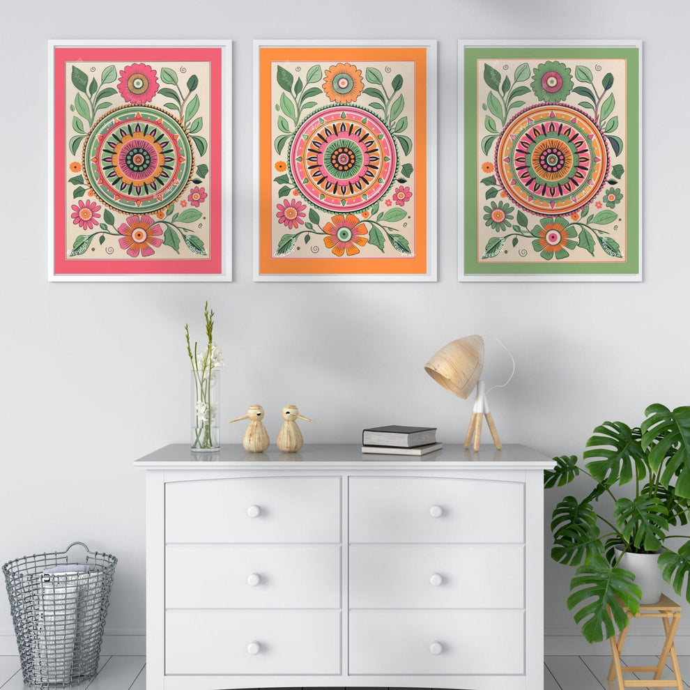 Set of Three Floral Mandala Prints