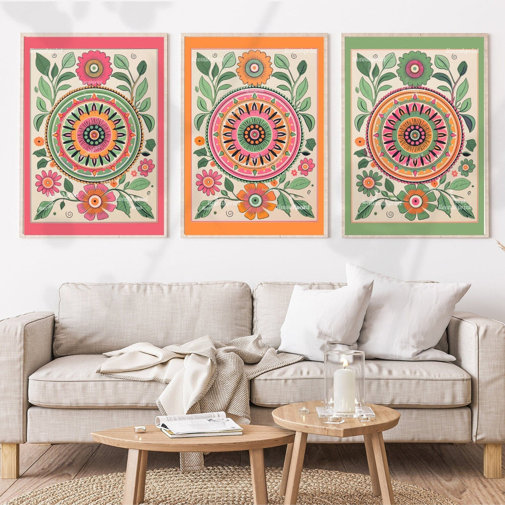 Set of Three Floral Mandala Prints