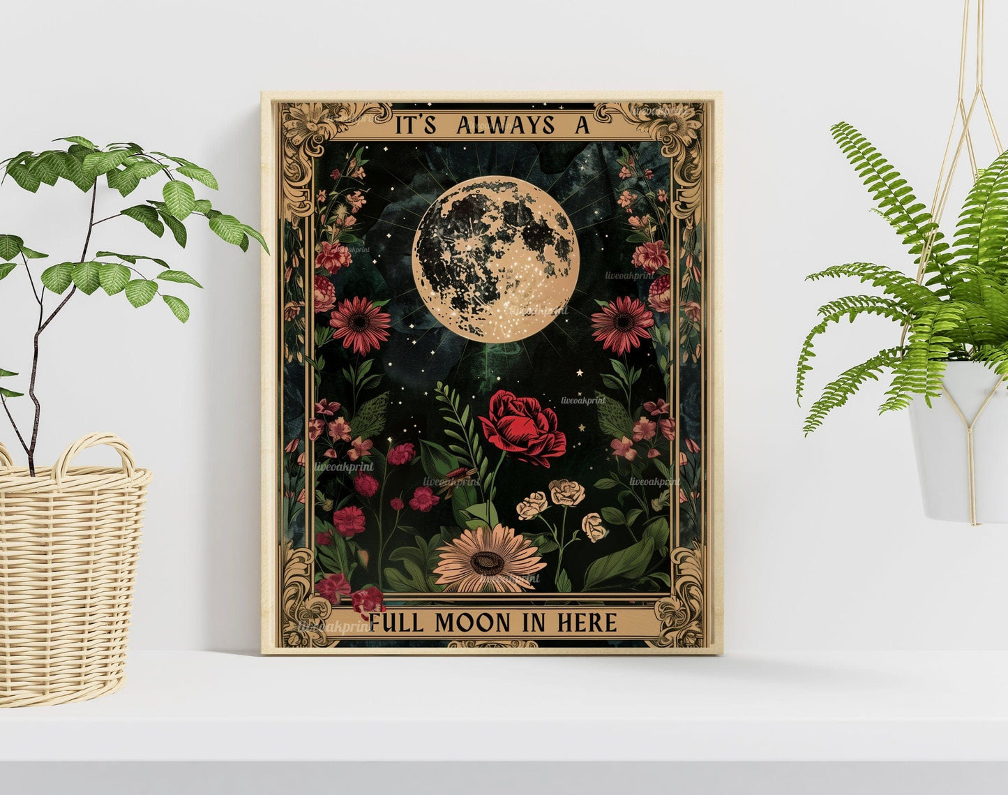 Full Moon Bathroom Print – Witchy Bathroom Wall Art, Funny Celestial Decor, Dark Academia Gothic Bathroom Sign, Moon Phase Poster