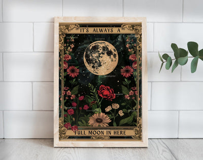 Full Moon Bathroom Print – Witchy Bathroom Wall Art, Funny Celestial Decor, Dark Academia Gothic Bathroom Sign, Moon Phase Poster