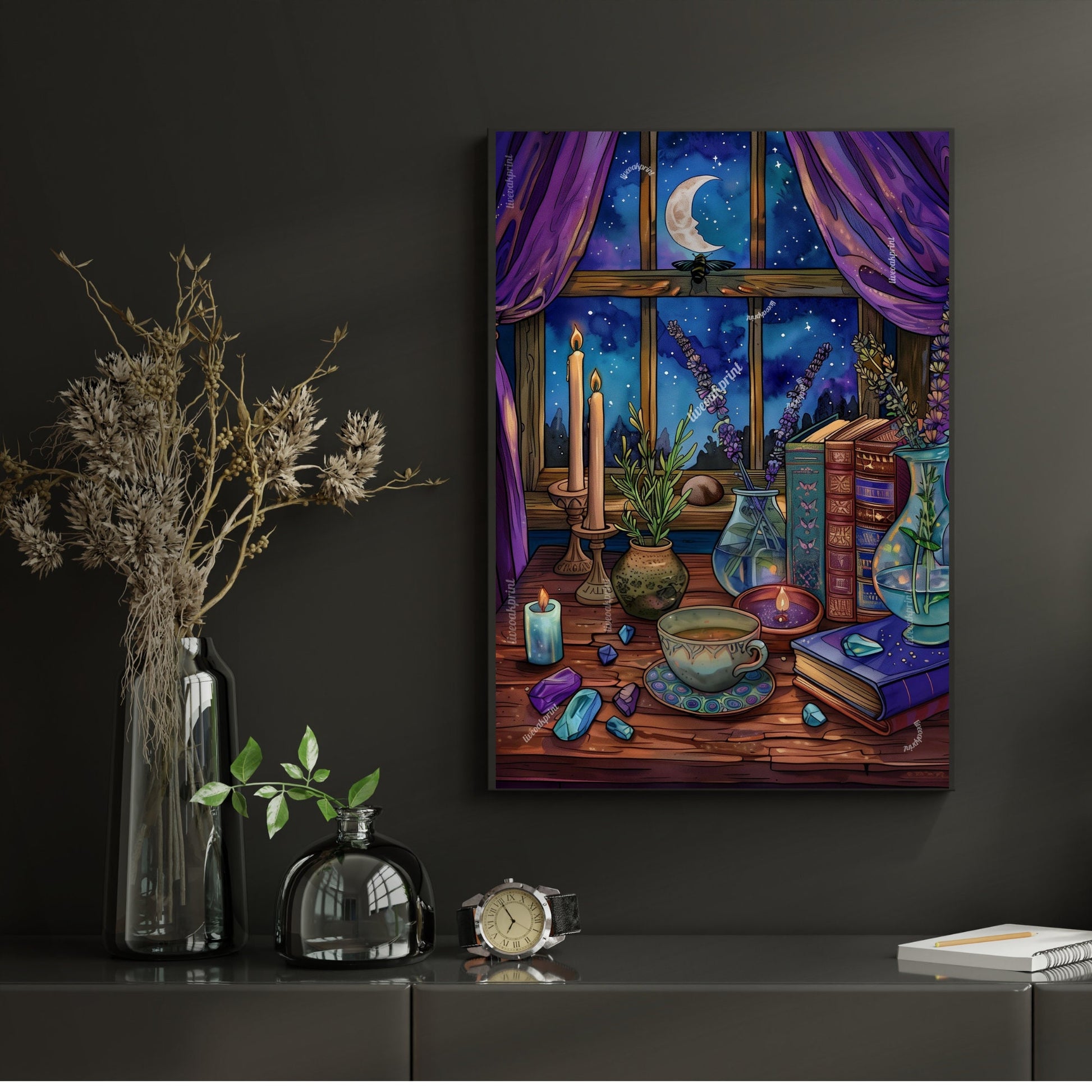 A Witch's View - Cozy Halloween Print - Vintage Halloween Decor - Vintage Witch Art - Magical Wall Art - Dark Academia - Dark Cottagecore