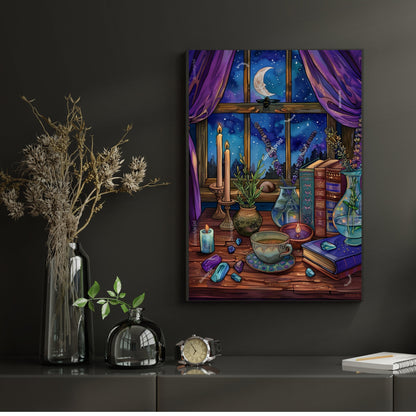A Witch's View - Cozy Halloween Print - Vintage Halloween Decor - Vintage Witch Art - Magical Wall Art - Dark Academia - Dark Cottagecore